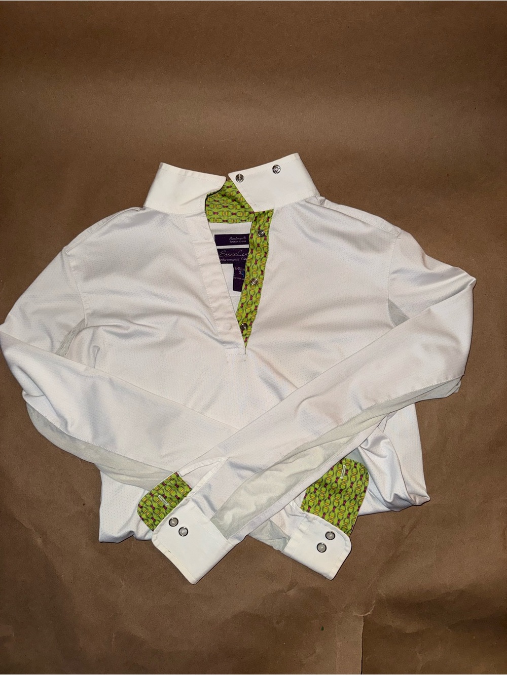 Essex Classics White Show Shirt with Lime Green Stirrup Trim - S